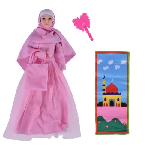 Umm Amirah Muslim Doll Set for girls 3–7 year old, Ramadhan/Eid gift for kids.1 modestly dressed doll, handbag, prayer mat and a hair brush. Random color