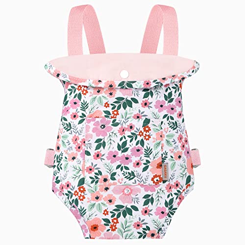 GAGAKU Baby Doll Carrier for Kids Stuffed Animal Carrier Reborn Baby Carrier with Adjustable Straps for American Girl Doll Bitty Baby Doll Accessories - Pink (Leaf)