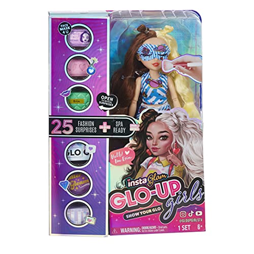 InstaGlam Glo Up Girls Erin Fashion Doll With 25 fashion Surprises and accessories. Collectable Doll for kids Age 4+ 10 inch scale doll Unboxing toy