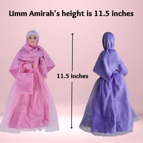 Umm Amirah Muslim Doll Set for girls 3–7 year old, Ramadhan/Eid gift for kids.1 modestly dressed doll, handbag, prayer mat and a hair brush. Random color