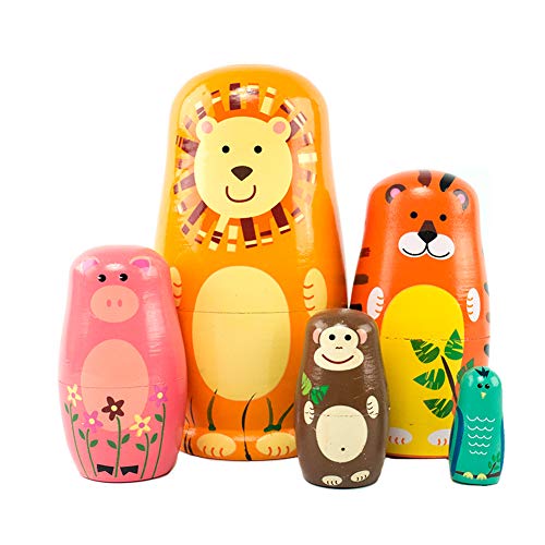 Uncle Paul Wooden Nesting Dolls Cartoon Cute Animals Angel Pattern Russian Matryoshka Stacking Dolls Children Kids Toy Gift Decoration (Animals)