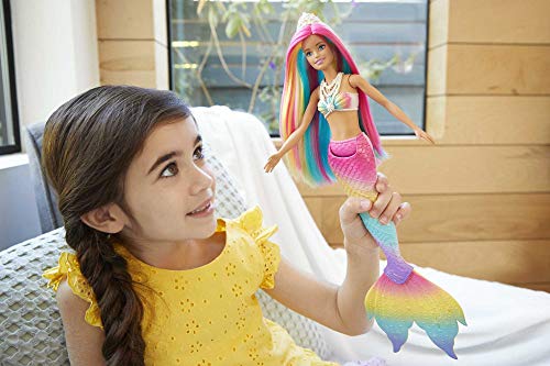 Barbie Dreamtopia Rainbow Magic Mermaid Doll with Rainbow Hair and Water-Activated Color Change Feature, Gift for 3 to 7 Year Olds, GTF89