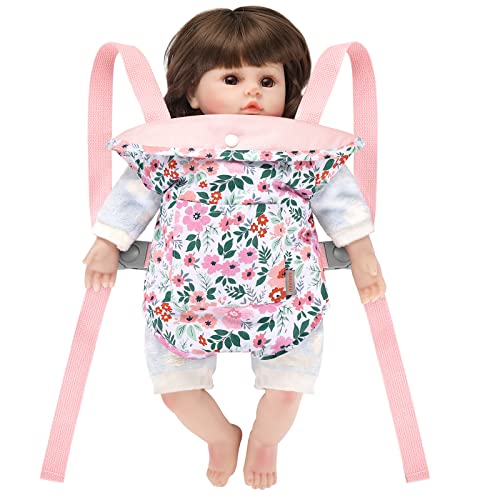 GAGAKU Baby Doll Carrier for Kids Stuffed Animal Carrier Reborn Baby Carrier with Adjustable Straps for American Girl Doll Bitty Baby Doll Accessories - Pink (Leaf)