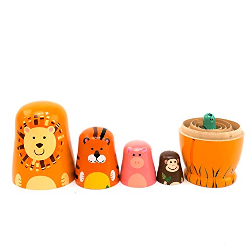Uncle Paul Wooden Nesting Dolls Cartoon Cute Animals Angel Pattern Russian Matryoshka Stacking Dolls Children Kids Toy Gift Decoration (Animals)