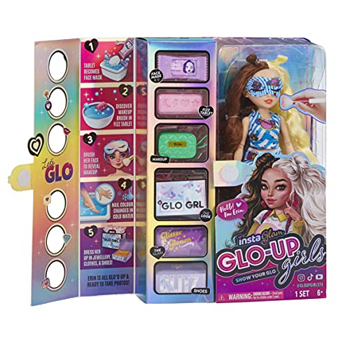 InstaGlam Glo Up Girls Erin Fashion Doll With 25 fashion Surprises and accessories. Collectable Doll for kids Age 4+ 10 inch scale doll Unboxing toy