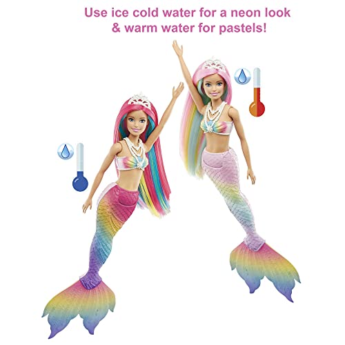 Barbie Dreamtopia Rainbow Magic Mermaid Doll with Rainbow Hair and Water-Activated Color Change Feature, Gift for 3 to 7 Year Olds, GTF89