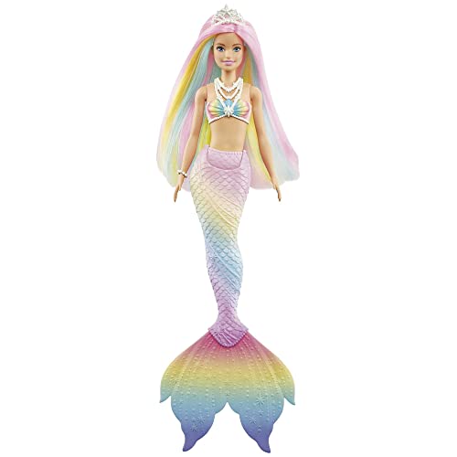 Barbie Dreamtopia Rainbow Magic Mermaid Doll with Rainbow Hair and Water-Activated Color Change Feature, Gift for 3 to 7 Year Olds, GTF89
