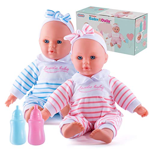 Prextex TWIN Realistic Baby Doll Set with Accessories - 12inch Twin Dolls Boy and Girl, Soft Doll Set with Pink and Blue Toy Bottle - Best Gift for Toddlers and Girls for Kids Ages 5 and Up