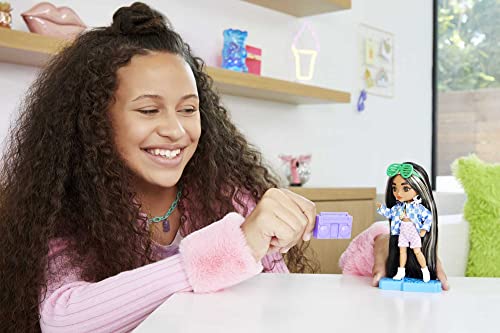 Barbie Extra Minis Doll #2 (5.5 in) Wearing Checkered 2-Piece Fashion & Jacket, with Doll Stand & Accessories Including Shutter Sunglasses and Boombox, Gift for Kids 3 Years Old & Up​