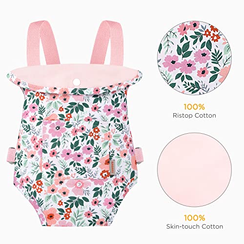 GAGAKU Baby Doll Carrier for Kids Stuffed Animal Carrier Reborn Baby Carrier with Adjustable Straps for American Girl Doll Bitty Baby Doll Accessories - Pink (Leaf)