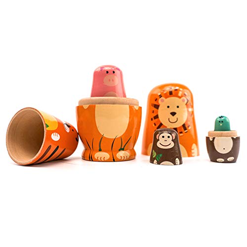 Uncle Paul Wooden Nesting Dolls Cartoon Cute Animals Angel Pattern Russian Matryoshka Stacking Dolls Children Kids Toy Gift Decoration (Animals)