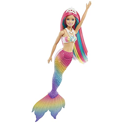 Barbie Dreamtopia Rainbow Magic Mermaid Doll with Rainbow Hair and Water-Activated Color Change Feature, Gift for 3 to 7 Year Olds, GTF89