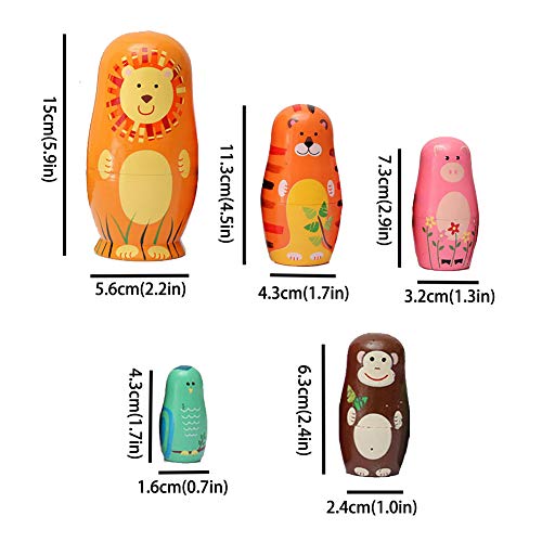 Uncle Paul Wooden Nesting Dolls Cartoon Cute Animals Angel Pattern Russian Matryoshka Stacking Dolls Children Kids Toy Gift Decoration (Animals)