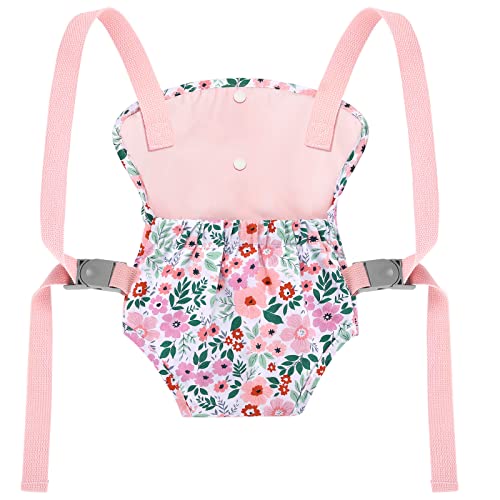 GAGAKU Baby Doll Carrier for Kids Stuffed Animal Carrier Reborn Baby Carrier with Adjustable Straps for American Girl Doll Bitty Baby Doll Accessories - Pink (Leaf)