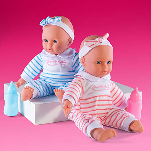 Prextex TWIN Realistic Baby Doll Set with Accessories - 12inch Twin Dolls Boy and Girl, Soft Doll Set with Pink and Blue Toy Bottle - Best Gift for Toddlers and Girls for Kids Ages 5 and Up