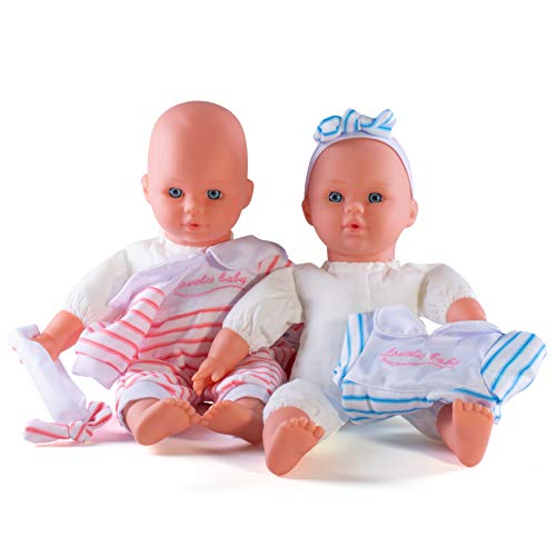 Prextex TWIN Realistic Baby Doll Set with Accessories - 12inch Twin Dolls Boy and Girl, Soft Doll Set with Pink and Blue Toy Bottle - Best Gift for Toddlers and Girls for Kids Ages 5 and Up