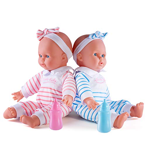 Prextex TWIN Realistic Baby Doll Set with Accessories - 12inch Twin Dolls Boy and Girl, Soft Doll Set with Pink and Blue Toy Bottle - Best Gift for Toddlers and Girls for Kids Ages 5 and Up