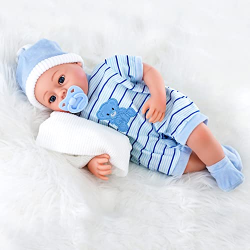 Bibi Doll - 18" Lifelike Large Size Soft Bodied Baby Doll Girls Boys Toy Dolly With Sounds and Comforter (Blue)