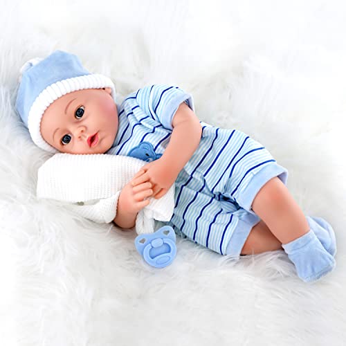 Bibi Doll - 18" Lifelike Large Size Soft Bodied Baby Doll Girls Boys Toy Dolly With Sounds and Comforter (Blue)