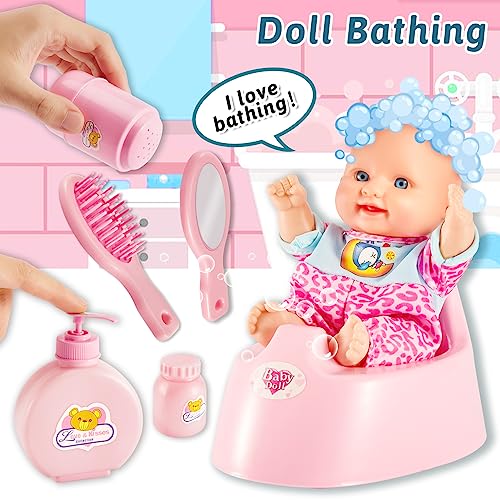 LINFUN KIDS Baby Doll Accessories with Carry Case Toddler Doll Set Baby Doll Feeding Doll Bath Set Gifts for Kids Boys Girls 3 4 5 Years Old