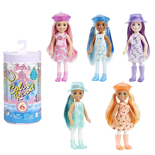 ​Barbie Chelsea Color Reveal Doll with 6 Surprises, Sunshine & Sprinkles Series with Lavender Flower Print & Color Change; Gift for Kids 3 Years & Older