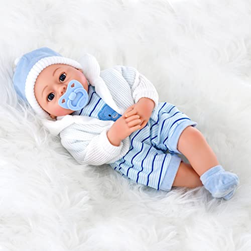 Bibi Doll - 18" Lifelike Large Size Soft Bodied Baby Doll Girls Boys Toy Dolly With Sounds and Comforter (Blue)