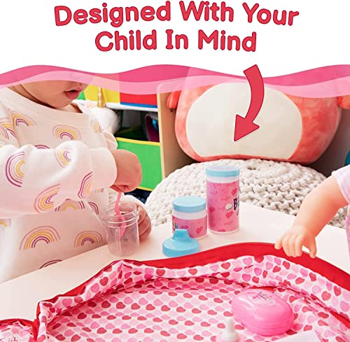 Prextex 18-Piece Baby Doll Accessories Set with Carrying Case - Includes Bottle, Sippy Cup, Dummy, Bib, Hair Brush, Plates and More, Perfect for Kids, Toddlers, and Girls