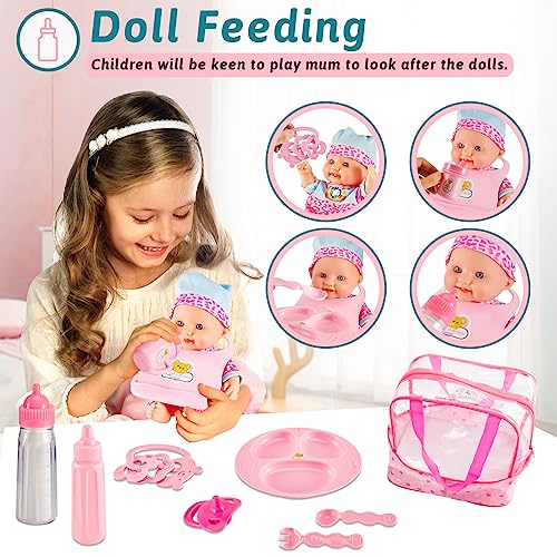 LINFUN KIDS Baby Doll Accessories with Carry Case Toddler Doll Set Baby Doll Feeding Doll Bath Set Gifts for Kids Boys Girls 3 4 5 Years Old