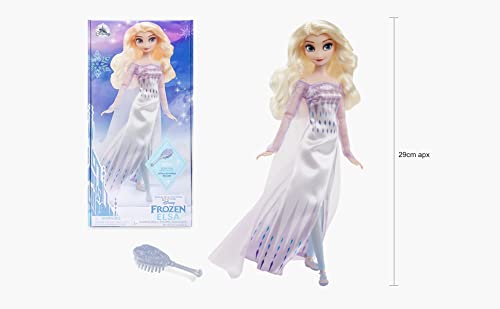 Disney Store Official Elsa the Snow Queen Classic Doll for Kids, Frozen 2, 29cm/11”, Includes Silver Toned Brush with Moulded Details, Fully Posable Toy - Suitable for Ages 3+