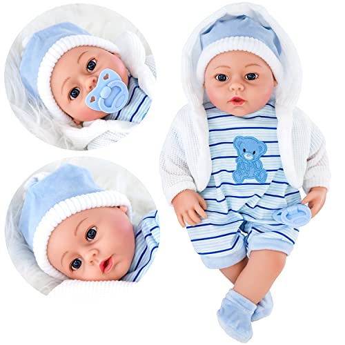 Bibi Doll - 18" Lifelike Large Size Soft Bodied Baby Doll Girls Boys Toy Dolly With Sounds and Comforter (Blue)