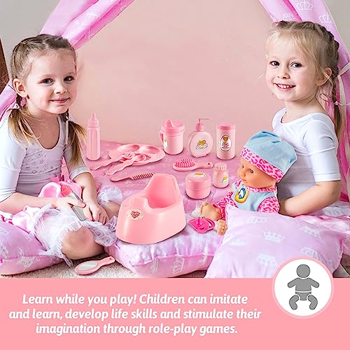 LINFUN KIDS Baby Doll Accessories with Carry Case Toddler Doll Set Baby Doll Feeding Doll Bath Set Gifts for Kids Boys Girls 3 4 5 Years Old