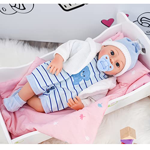 Bibi Doll - 18" Lifelike Large Size Soft Bodied Baby Doll Girls Boys Toy Dolly With Sounds and Comforter (Blue)