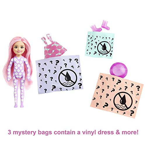 ​Barbie Chelsea Color Reveal Doll with 6 Surprises, Sunshine & Sprinkles Series with Lavender Flower Print & Color Change; Gift for Kids 3 Years & Older