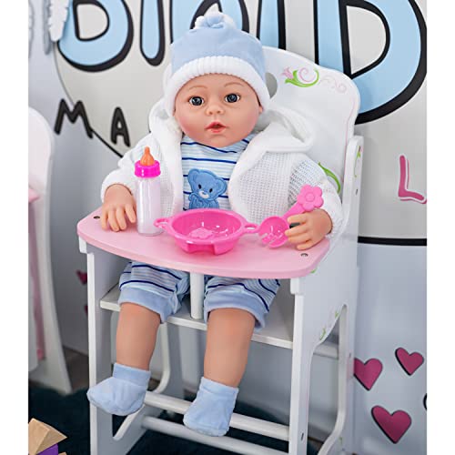 Bibi Doll - 18" Lifelike Large Size Soft Bodied Baby Doll Girls Boys Toy Dolly With Sounds and Comforter (Blue)