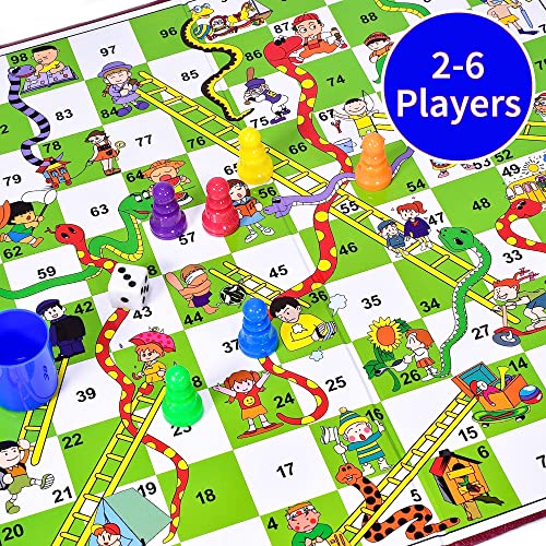 HMN Snake Ladders Game, Traditional Folding Board Games for Adults Kids Beginners Children Indoor Fun Ideal Box Set for Kids & Adults
