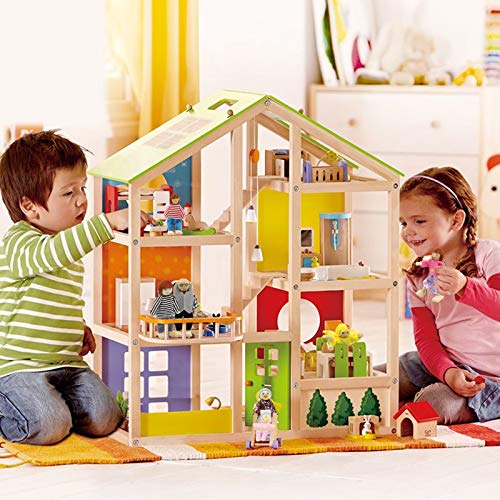 Wagoog Wooden Doll House Dolls, Happy Family Dolls House Furniture Accessories, Dolls People Playset for Dollhouse Kids Children Toy