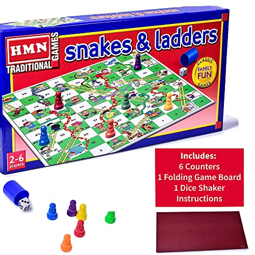 HMN Snake Ladders Game, Traditional Folding Board Games for Adults Kids Beginners Children Indoor Fun Ideal Box Set for Kids & Adults