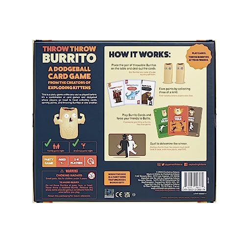 Exploding Kittens Throw Throw Burrito Card Games for Adults Teens & Kids, A Dodgeball Card Game, Lingua Inglese