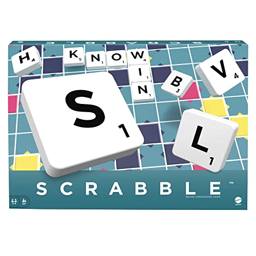 Mattel Games Scrabble, English Version, Original Classic - Crossword Board Game, 2-4 Players, Includes Playing Board, 4 Racks, 100 Letter Tiles, a Tile Bag, and Rules, 10Y+, Y9592