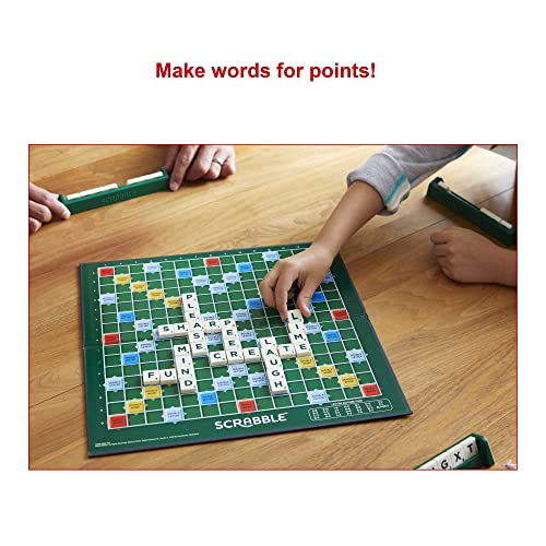 Mattel Games Scrabble, English Version, Original Classic - Crossword Board Game, 2-4 Players, Includes Playing Board, 4 Racks, 100 Letter Tiles, a Tile Bag, and Rules, 10Y+, Y9592