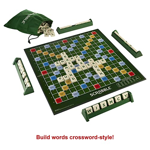 Mattel Games Scrabble, English Version, Original Classic - Crossword Board Game, 2-4 Players, Includes Playing Board, 4 Racks, 100 Letter Tiles, a Tile Bag, and Rules, 10Y+, Y9592