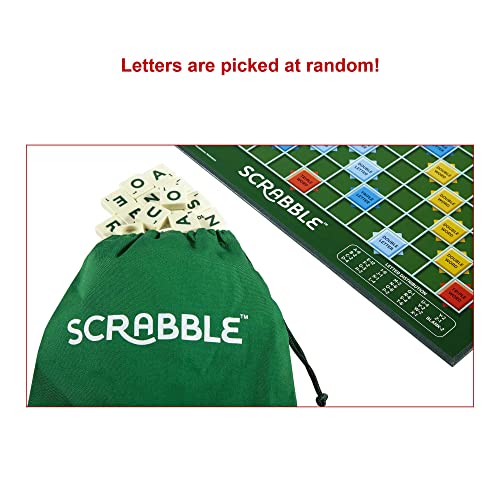 Mattel Games Scrabble, English Version, Original Classic - Crossword Board Game, 2-4 Players, Includes Playing Board, 4 Racks, 100 Letter Tiles, a Tile Bag, and Rules, 10Y+, Y9592
