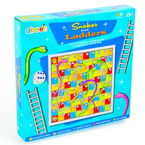 abeec Snakes and Ladders Board Game – Kids Board Games Includes Classic Game Board, Counters & Instructions – Family Board Games - Travel Games for Kids - Pass the Parcel Gifts