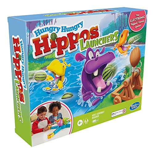 Monopoly Hungry Hungry Hippos Launchers Game for Children Aged 4 and Up, Electronic Pre-School Game for 2-4 Players