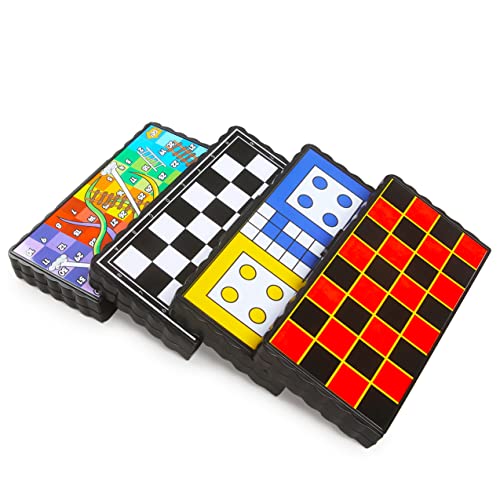 abeec 4 Mini Magnetic Games – 4 Pack Of Travel Games Includes Chess, Snakes & Ladders, Ludo & Draughts – Mini Board Games for Kids 6+