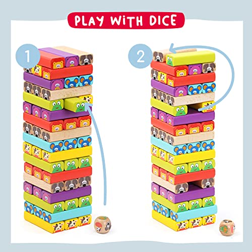 Nene Toys 4-in-1 Wooden Tumble Tower Game with Animals & Colours - Educational Family Board Game for Kids Ages 3-9 - Foster Creativity & Cognitive Growth