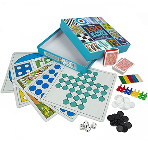 100 Classic Games Compendium - A Collection of Classic Family Board Games - Includes Chess, Draughts, Ludo and a full pack of Playing Cards.