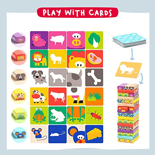 Nene Toys 4-in-1 Wooden Tumble Tower Game with Animals & Colours - Educational Family Board Game for Kids Ages 3-9 - Foster Creativity & Cognitive Growth