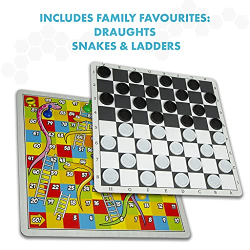 100 Classic Games Compendium - A Collection of Classic Family Board Games - Includes Chess, Draughts, Ludo and a full pack of Playing Cards.