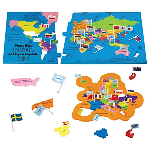 Imagimake Mapology World with Flags and Capitals - Educational Toy for Boys and Girls - World Map Puzzle for Kids - Excellent Birthday Gift